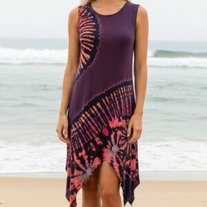 StretchyHippie Tie Dye Boho Festival Comfy Beach Dress Coverup Standard Size